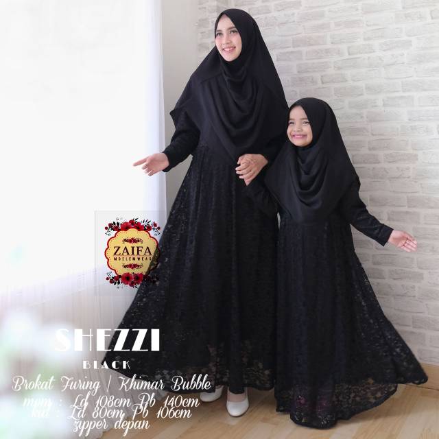 Gamis Syari Couple Ibu Anak Cantik Brokat Shezzi Black