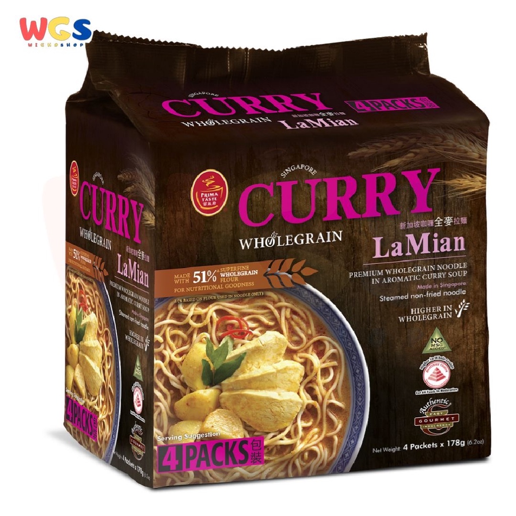 Prima Taste Curry Wholegrain Lamian 4 packs x 178 gr - Mie Instant