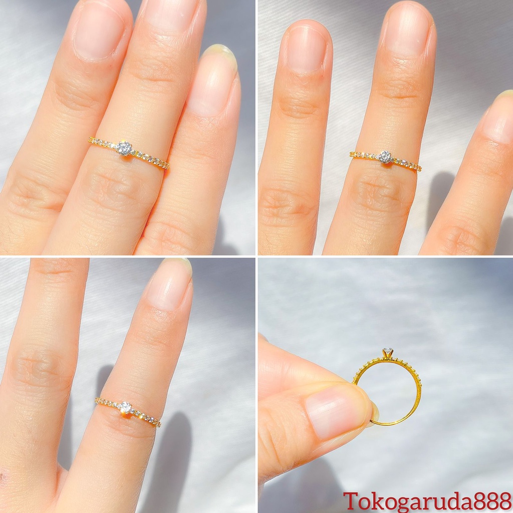 Cincin anak dan dewasa emas asli kadar 700 70% 16k solitaire mahkota permata tinggi like berlian mata sebaris mewah ringan 1 gram padat no 10 11 12 13 14 15 16 ring gold