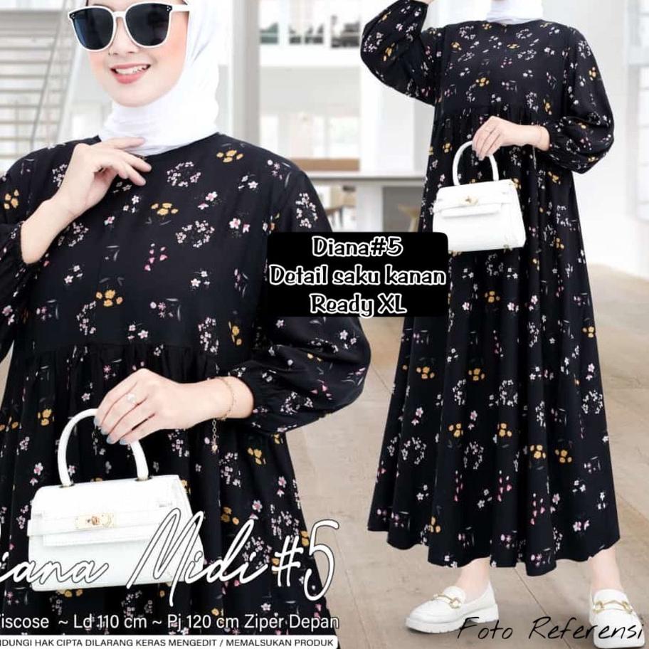 Hot - DIANA MIDI DEESS XL XXL - DRESS RAYON VISCOSE MOTIF - DRESS BUSUI - DRESS JUMBO BIG SIZE BAHAN