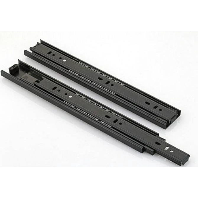 Kualitas terbaik] Rel Laci Dobel Tarik Merk Taco Full Ext Rail Double Track Hitam 40 cm
