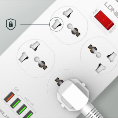 Stop Kontak 4 Socket with 4 Port USB Support Quick Charge LDNIO SC4407