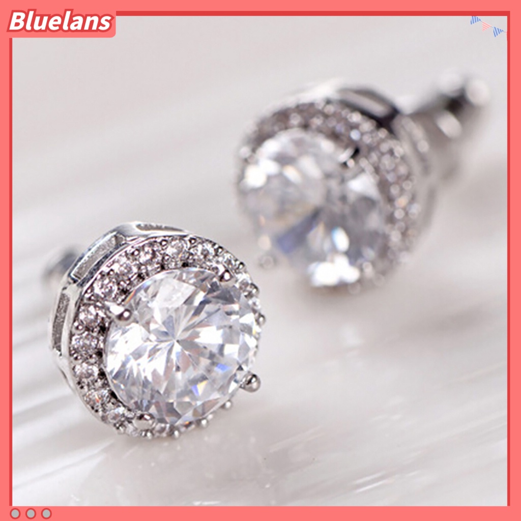 Bluelans Anting Stud Zircon Inlaid Serbaguna Warna Silver Untuk Pernikahan