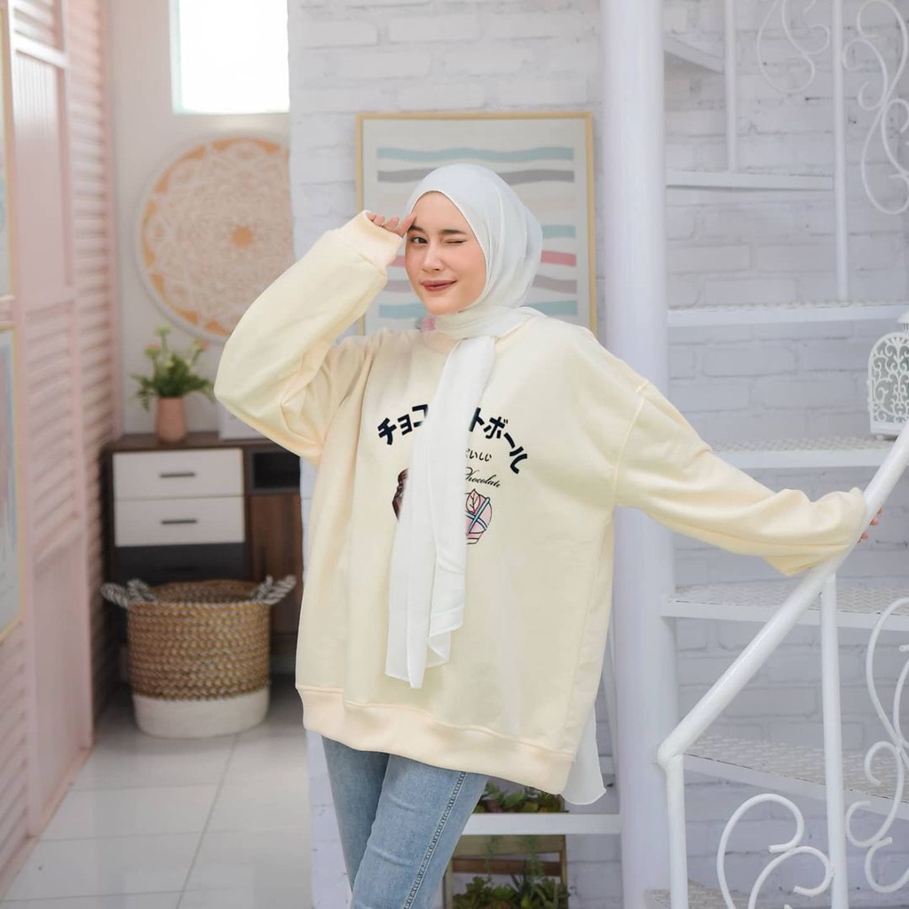 XXL Chocolate Sweater Outwear Crewneck Oversize Ala Wanita Korea