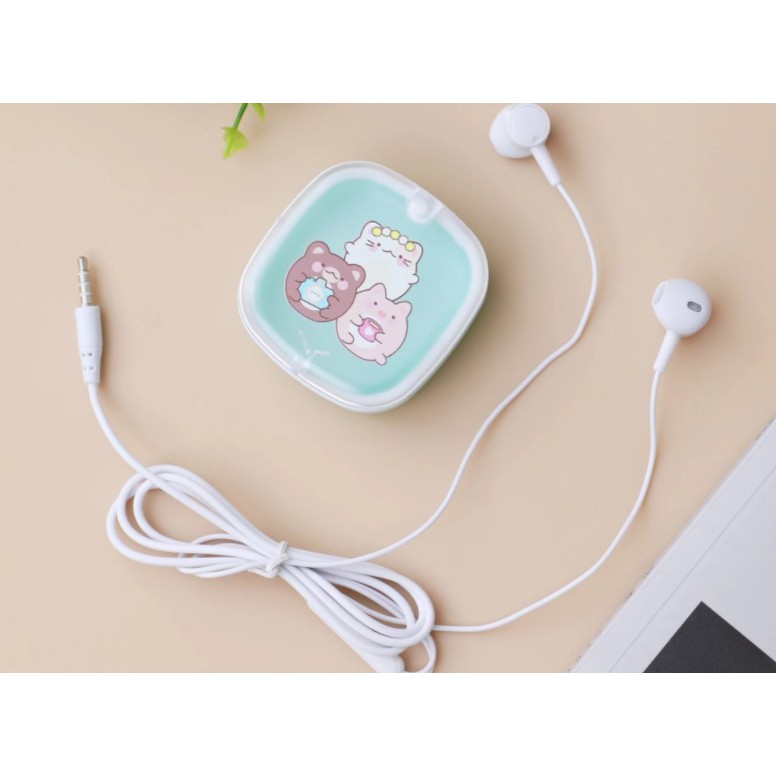 [XY-45] Set Headset Earphone Motif HAMSTER Imut / Wadah Earphone Transparan Kotak Kartun Hamster