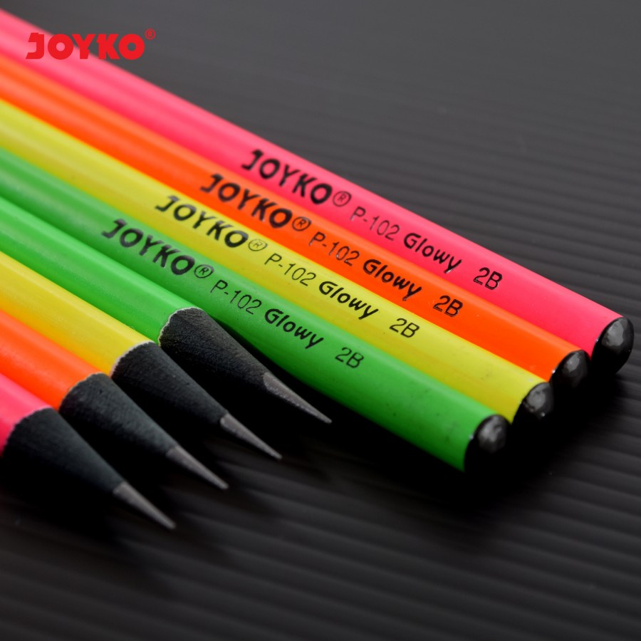 Pensil Joyko Glowy P-102 2B Black Wood Motif Bergambar Pencil Kayu Anak Serut Rautan