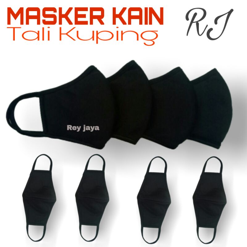12 PCS Masker Kain Tali Kuping 3 Lapis Warna Hitam Polos Pria Wanita Dewasa Premium Ter Murah / Mask