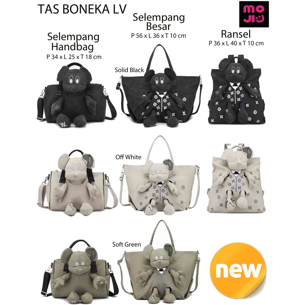 MOJI-Tas Ransel Dan Selempang Wanita Boneka MICKEY / Motif Pattern LV Kualitas PREMIUM