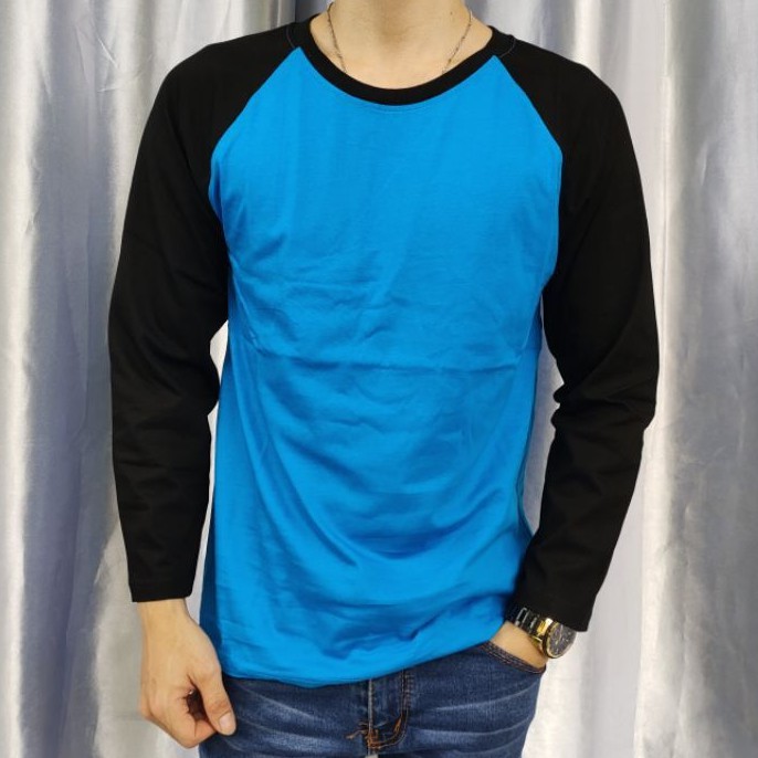 Kaos Polos Reglan TURKIS - HITAM Lengan Panjang Uk M L XL XXL