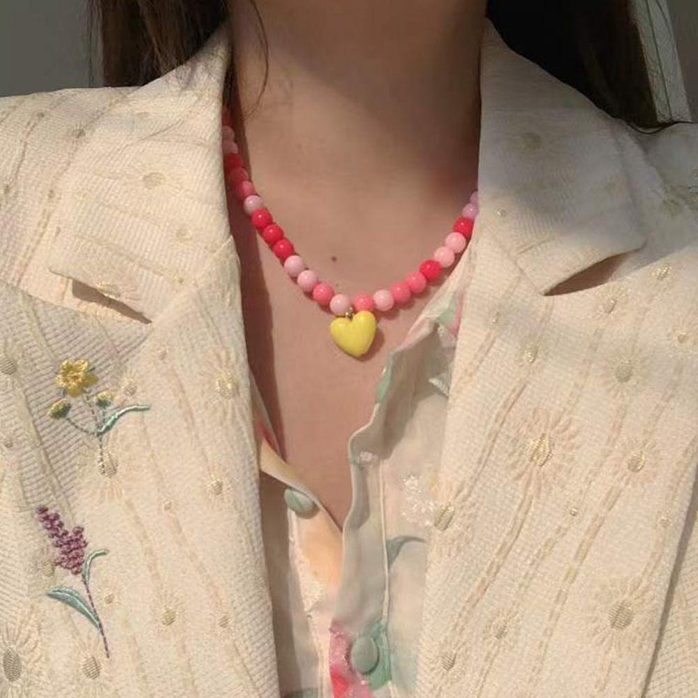 NEEDWAY Bohemian Kalung Fashion Gaya Korea Kalung Kepribadian Mutiara Klavikula Rantai Bunga Smiley Beads Colorful Rice Bead Necklace