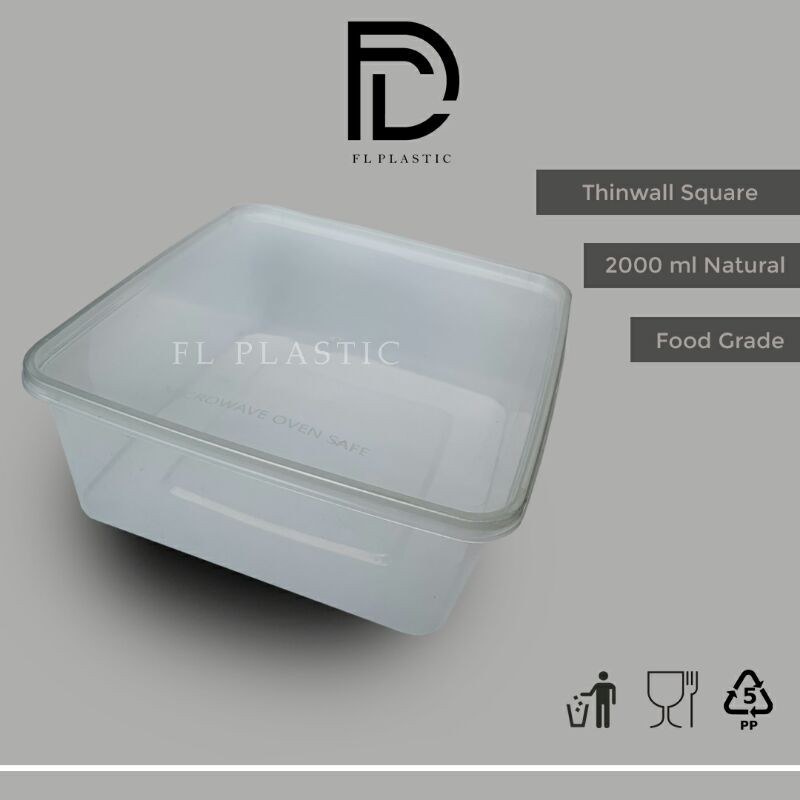 Thinwall Square 2000 ml Take Away Box Food Container Box Grade A