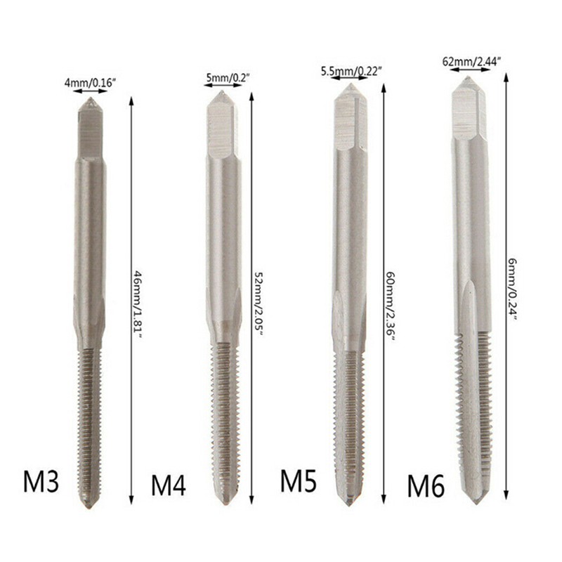 3pcs / Lot M3 / M4 / M5 / M6 HSS Plug Tap Metrik Untuk Alat Pertukangan