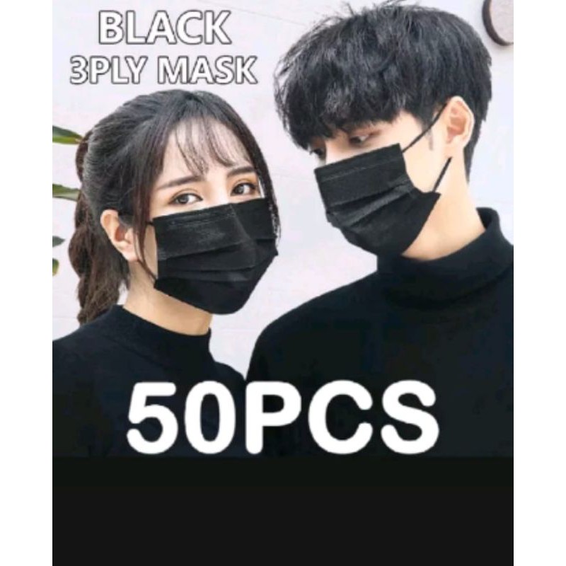 Masker hitam mask Disposable 3Ply Earloop Isi 50pcs standar medis