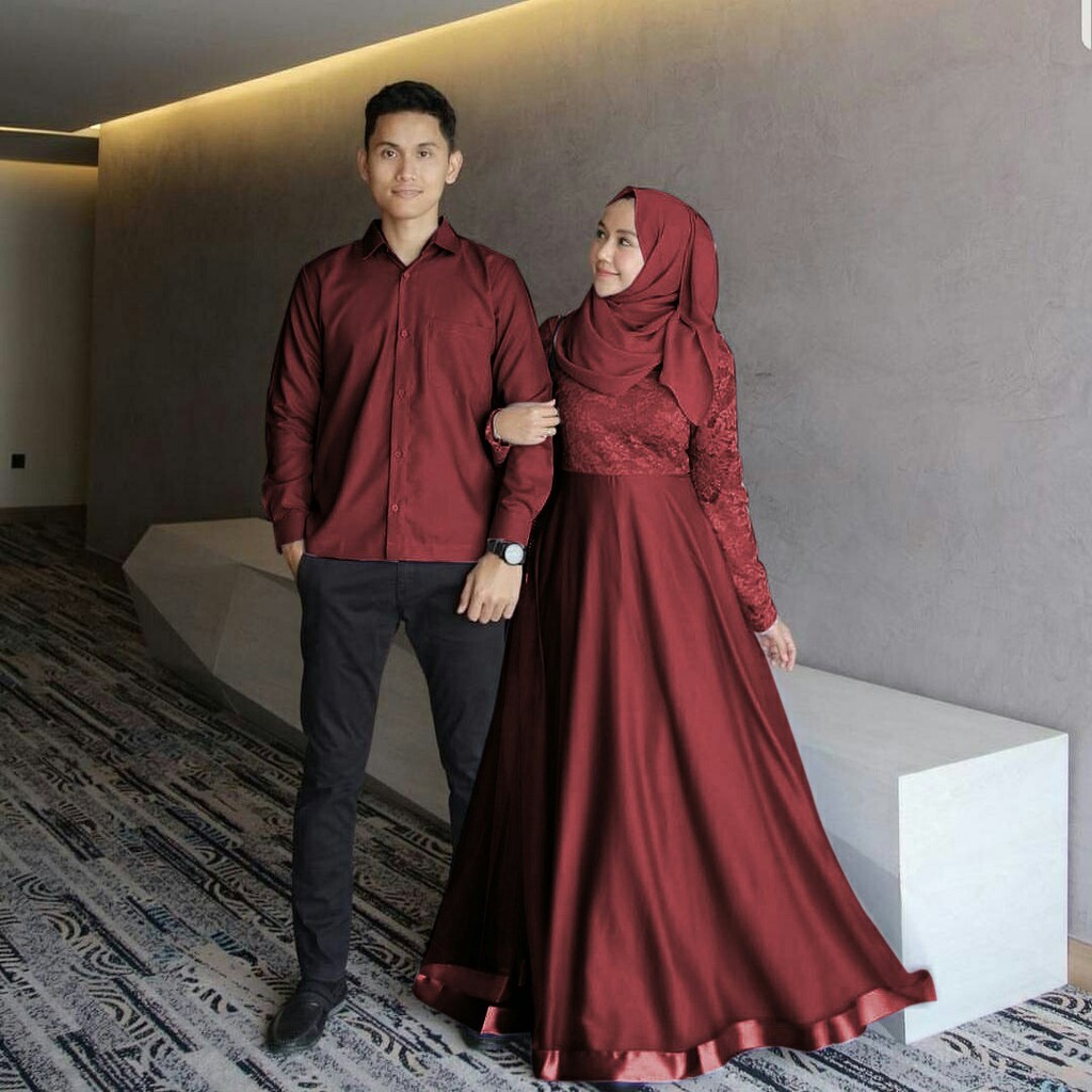 RATU-Couple Agoda maxi brukat lapis furing tile lapis gamis , couple baju pasangan , couple gamis