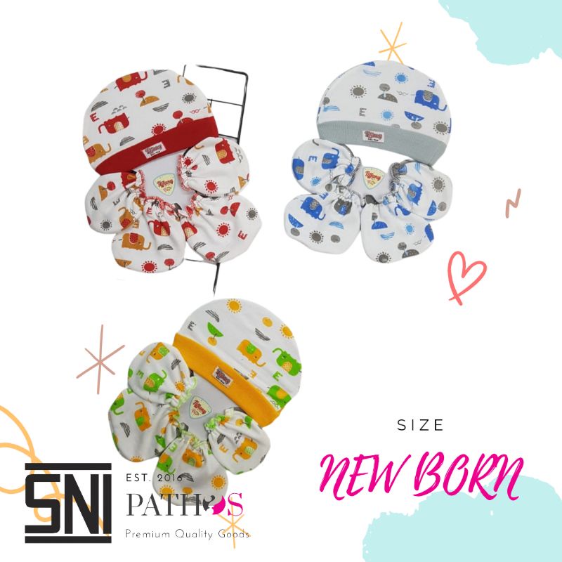 TOPI SARUNG TANGAN & SARUNG KAKI-TOPI BULAT BAYI BARU LAHIR-TOPI SET NEWBORN 1PCS HADIAH KADO MOtif 