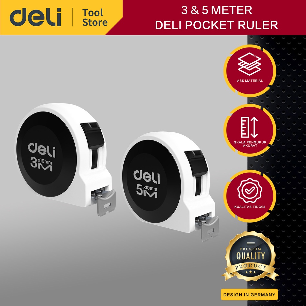 Deli Pocket Ruler / Measuring Tape / Meteran Tukang Panjang 3 & 5 Meter Material ABS Pengukuran Sang