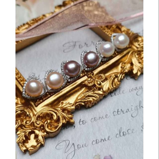 Anting mutiara air tawar lombok asli rangka silver