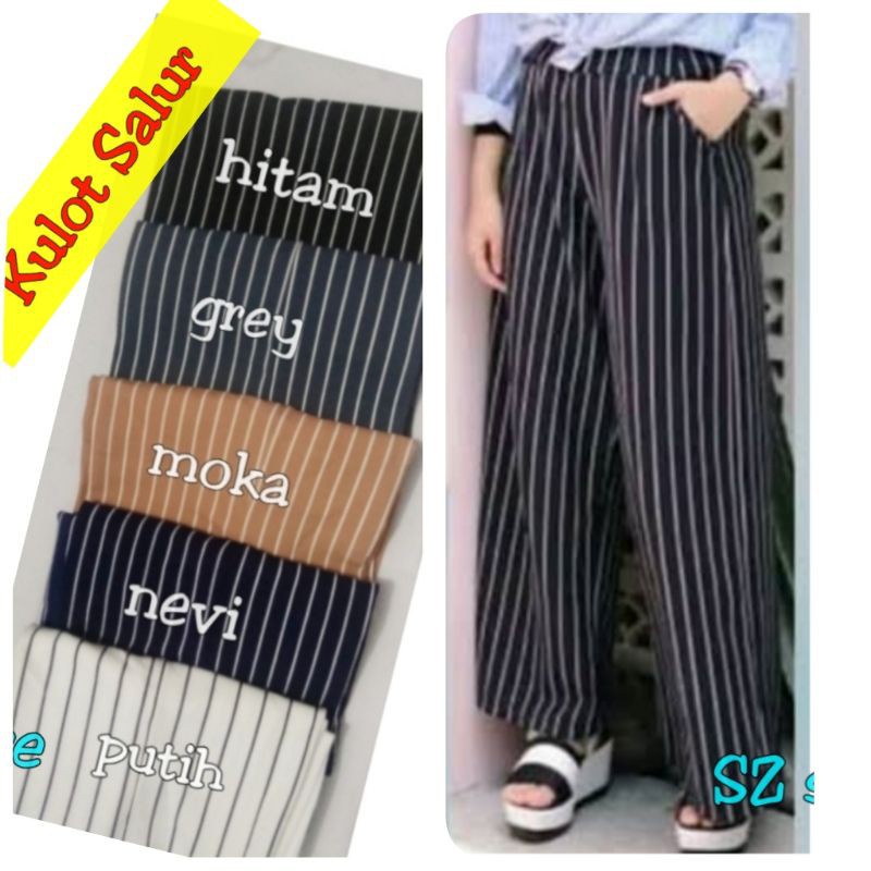 KULOT CREPE PANJANG WANITA / Celana Kulot Basic Polos Salur Stripe Pelangi / Crepe Tebal Murah