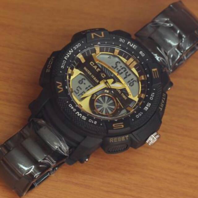 Jam tangan casio edifice dualtime black gold