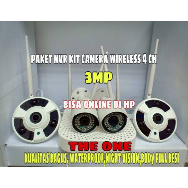 PROMO NVR KIT CCTV WIRELESS 3MP fisheye  4 IP CAMERA lengkap dengan HARDISK
