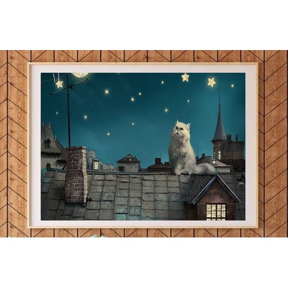 DIY Full Drill Diamond Painting - 5D Cat Looking at Stars Stitch Kit