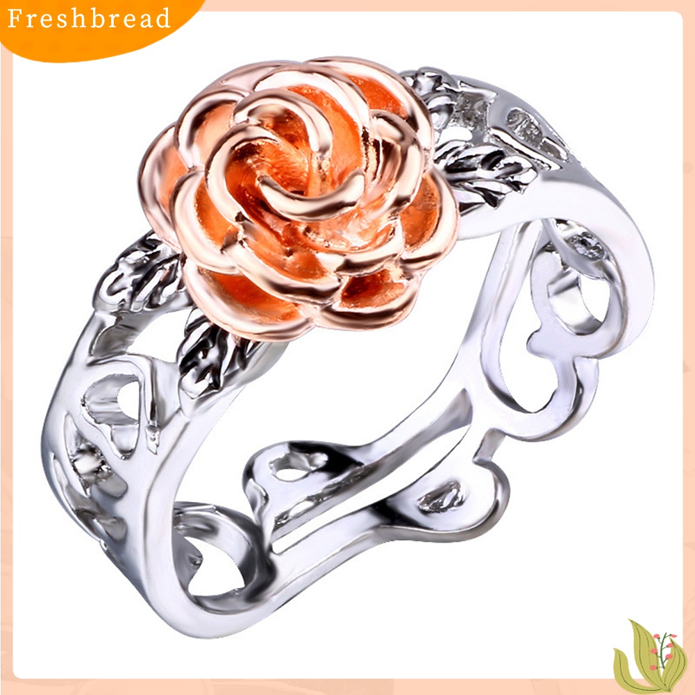 Terlaris Vintage Women Two Tone Flower Band Finger Ring Wedding Engagement Jewelry Gift