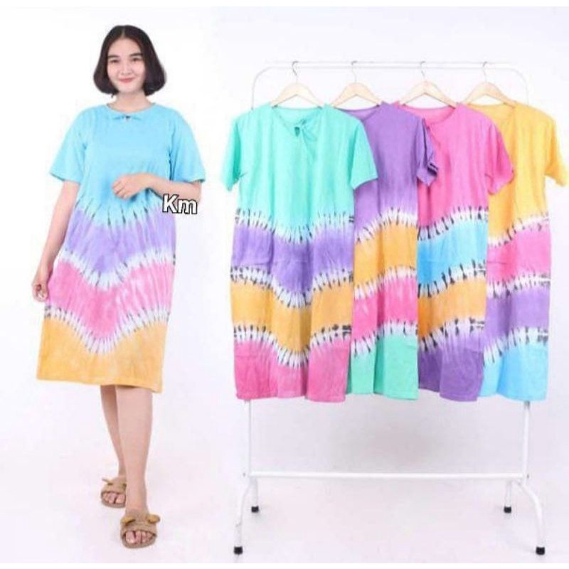 DASTER KAOS MOTIF ABSTRAK BUSUI DEPAN BUMIL KEKINIAN TIE DYE PELANGI BATIK PEKALONGAN