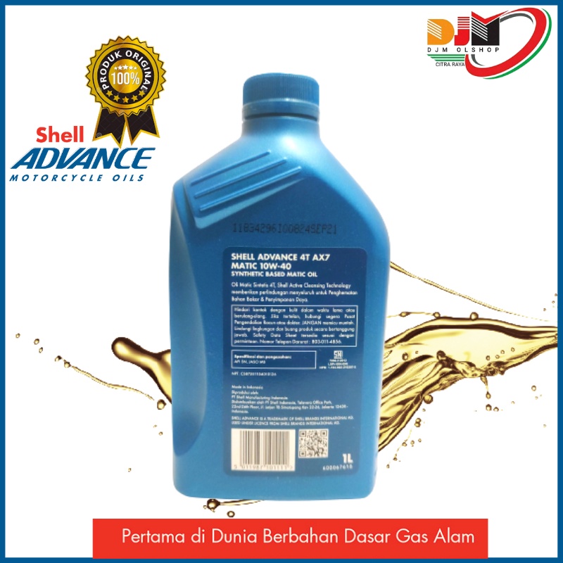 Oil Shell Adance  synthetic based AX7 MATIC 10W40 1L (MATIC OIL) Untuk Motor Matik Original