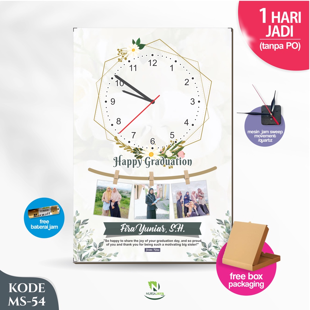 Jam Dinding Kotak Custom Hadiah Ulang Tahun / Kado Wisuda / Pernikahan Cetak Foto  pengantin wedding