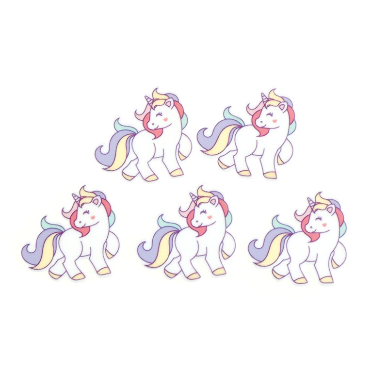 &lt; E2id &amp; &gt; 5pcs / Set Hiasan Bentuk Unicorn Bahan Resin Cabochon Untuk Dekorasi Casing Handphone DIY