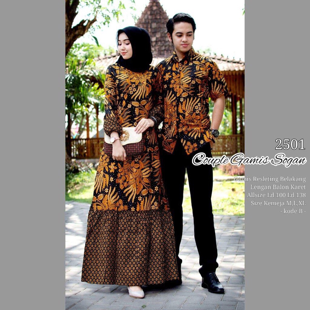 Couple Gamis Sogan 2501 Ceker Manggar Mas Kombinasi Batik Sarimbit