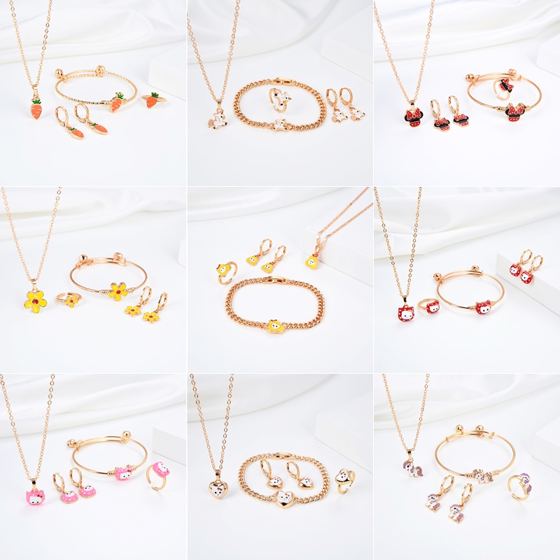 HYL JEWELRY 5pcs Kalung Titanium Set Anak Titanium Anti Karat Asli Perak Set Anting-Anting Berlapis 