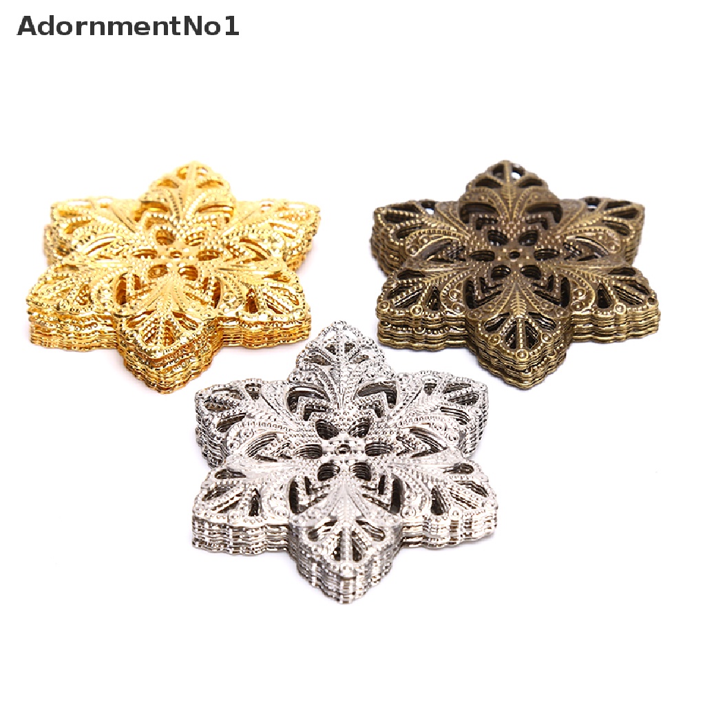 (AdornmentNo1) 10pcs / Set Konektor Bentuk Bunga Filigree Bahan Metal Untuk Perhiasan DIY