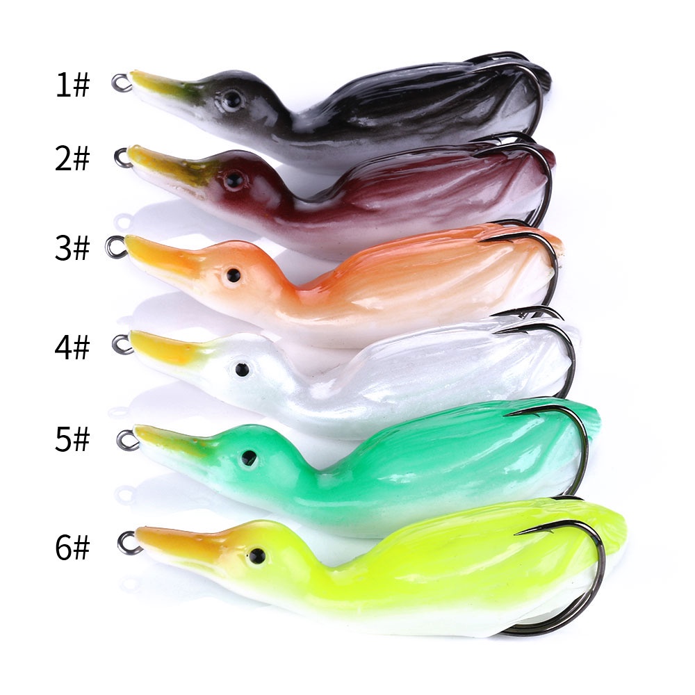 HENGJIA 1PC Fishing Lures Umpan Pancing Bentuk Bebek 6 Warna dengan Kail Treble Soft Frog Fishing Bait Gear Fishing Lure