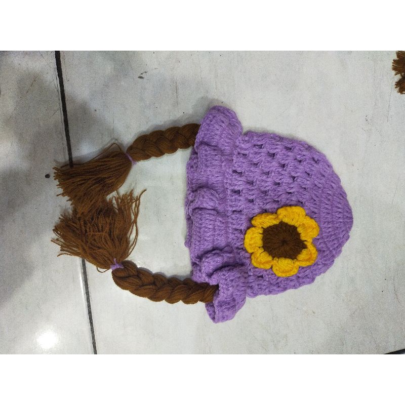 (BISA COD) TOPI KUPLUK ANAK BAYI KEPANG RENDA WIG HAT - KUPLUK KEPANG RENDA WIG HAT RAJUT TERBARU TERMURAH-Ungu mudah