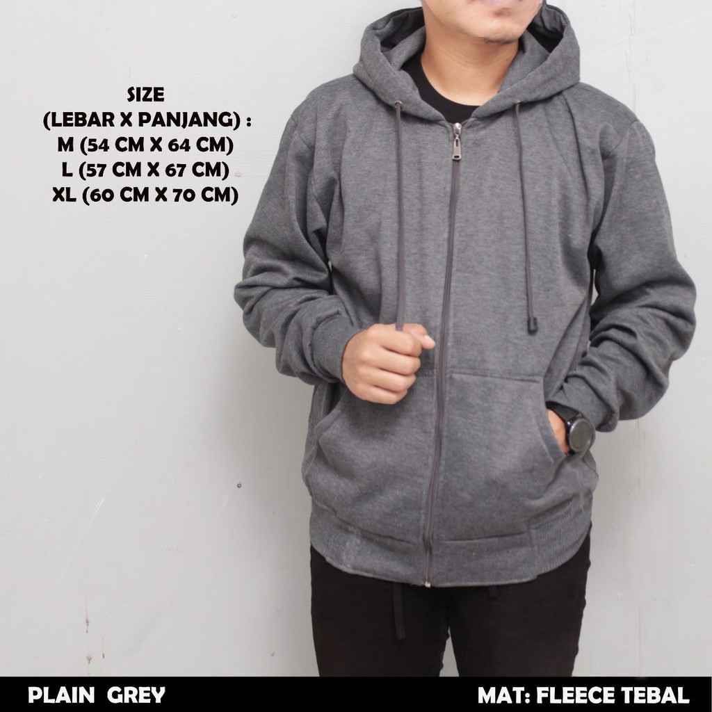 Sweater Hoodie Polos Abu Tua - Jaket Zipper Polos - Jaket Hoodie Fleece Polos - Sweater Polos Pria