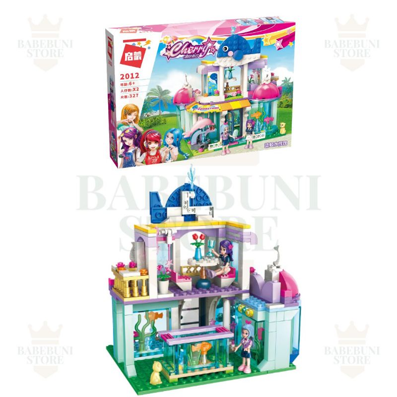 Mainan Edukasi Anak Brick Balok Susun QMAN 2012 CHERRY BLUE WHALE AQUARIUM IKAN