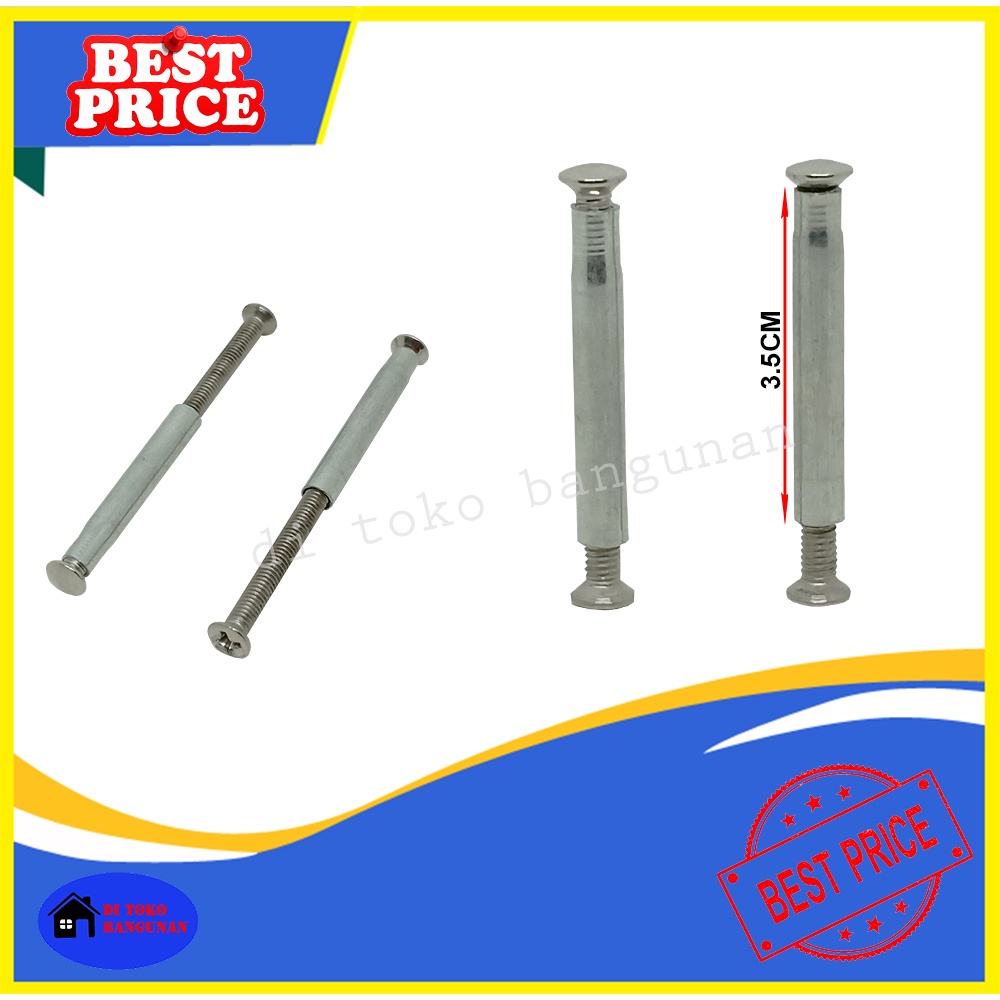 Skrup Tanam Baut Tanam  Kunci Pintu 1 Set 2 Pcs Baut Tembus