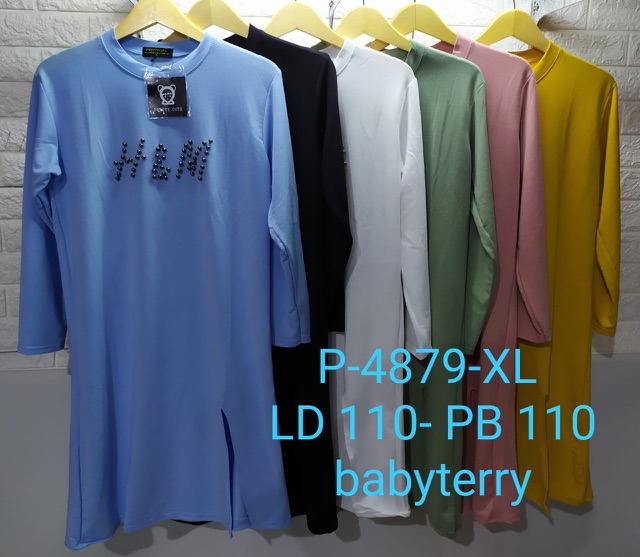 Tunik panjang import bahan babyterry ld 110cm