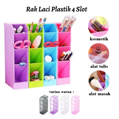 [ ABJ ] Rak Laci Plastik 4 slot Tempat Sendok Gunting/ Rak Mini 4 Sekat Pulpen Spidol Desktop Drawer