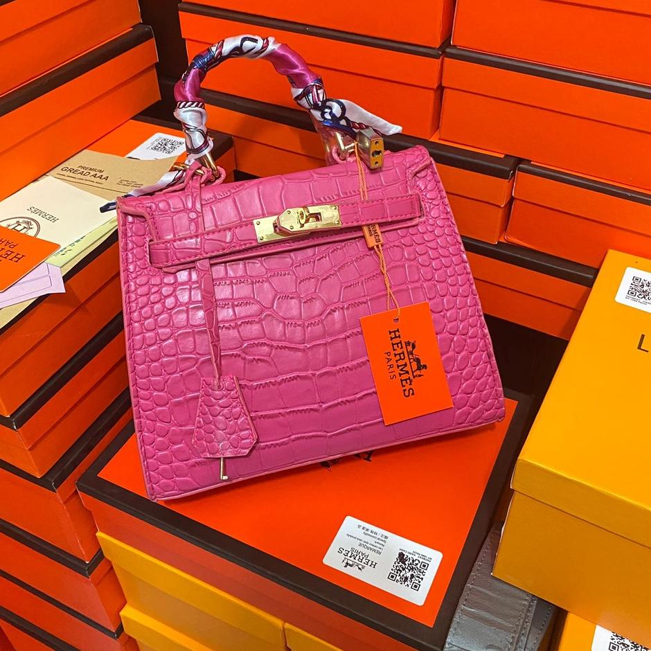 (SIAP KIRIM) LIMITED EDITION TAS BRANDED HK.25 CROCO FANTA FUSCHIA FREE BOX DAN PAPERBAG KOMPLIT HAN