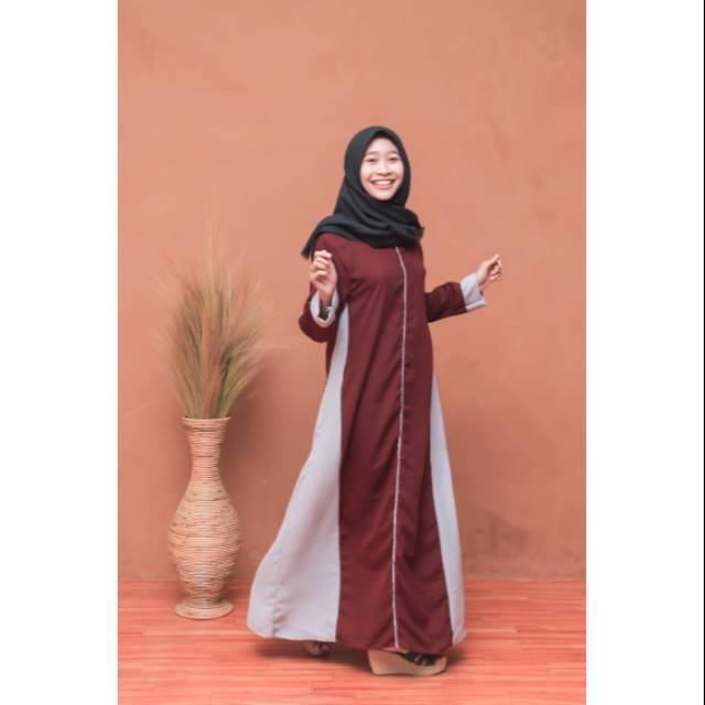 [HMD1002G] moscrepe gamis marun baju wanita muslim polos kombinasi