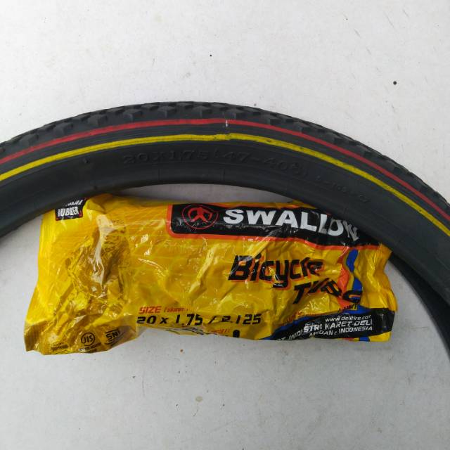 Ban Luar Dan Dalam Sepeda Merk Swallow  Ukuran 20 ×1.75 Warna Hitam