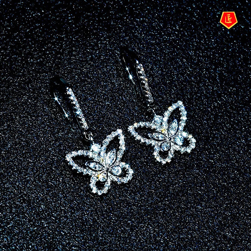 [Ready Stock]Fairy Luxury Suit Full Diamond Butterfly Earring Ring