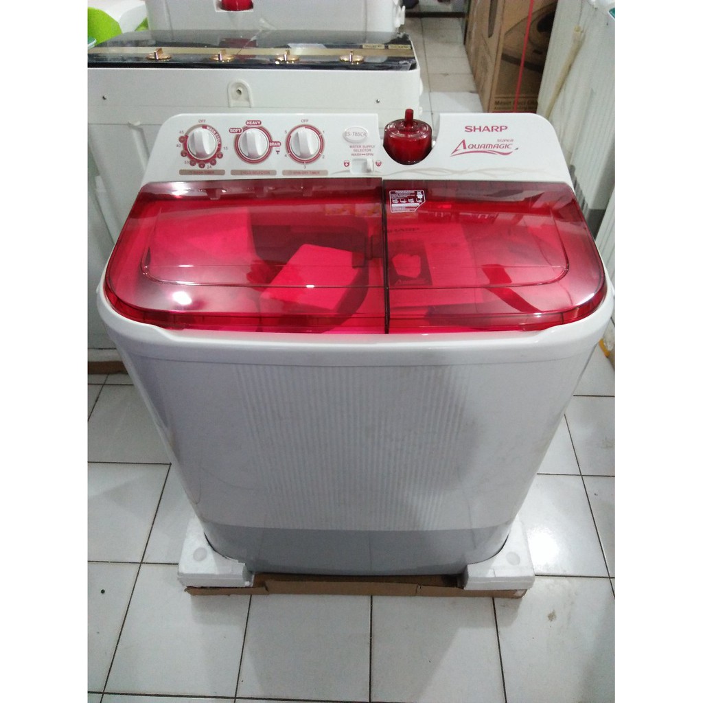 mesin cuci 2 tabung SHARP EST 85 CR Aquamagic Strong Body Low Watt Big Pulsator 8.5 KG