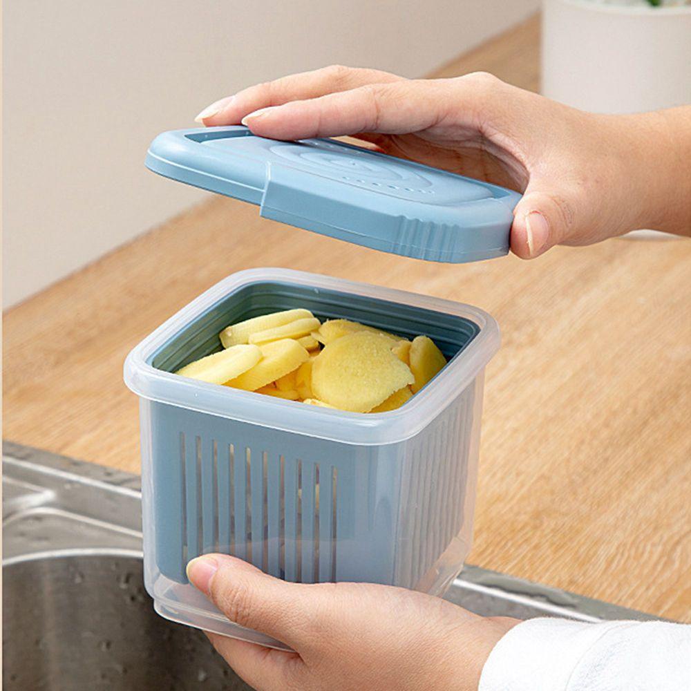 [Elegan] Wadah Penyimpanan Buah Mini Transparan Sealed Plastik Double Layer Tray Sayur Tebal