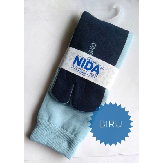 Kaos Kaki Nida Panjang Muslimah Telapak Hitam Jempol Polos Murah Malang-Biru