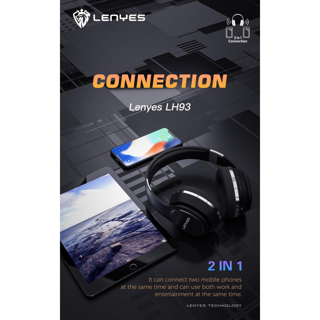 LENYES LH93 Pro Headphone Bluetooth 5.0 HIFI BASS wireless stereo headset bando microphone original