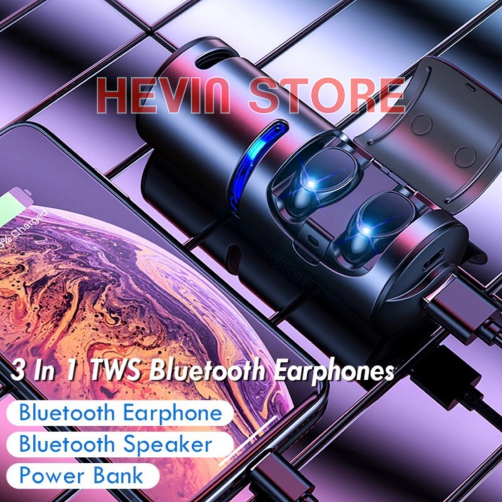 TWS HEADSET WIRELESS BLUETHOOTH 3in1 POWER BANK PLUS SPEAKER