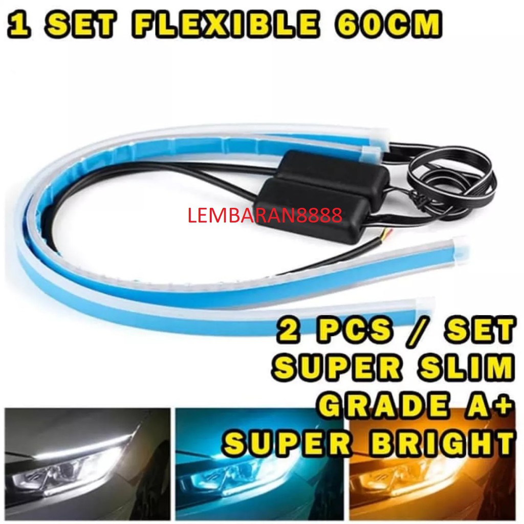 Lampu LED Alis DRL 60cm Sein Flexible Mobil